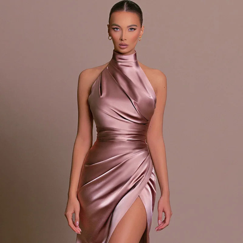 Women's Stand Collar Slit Party Dress