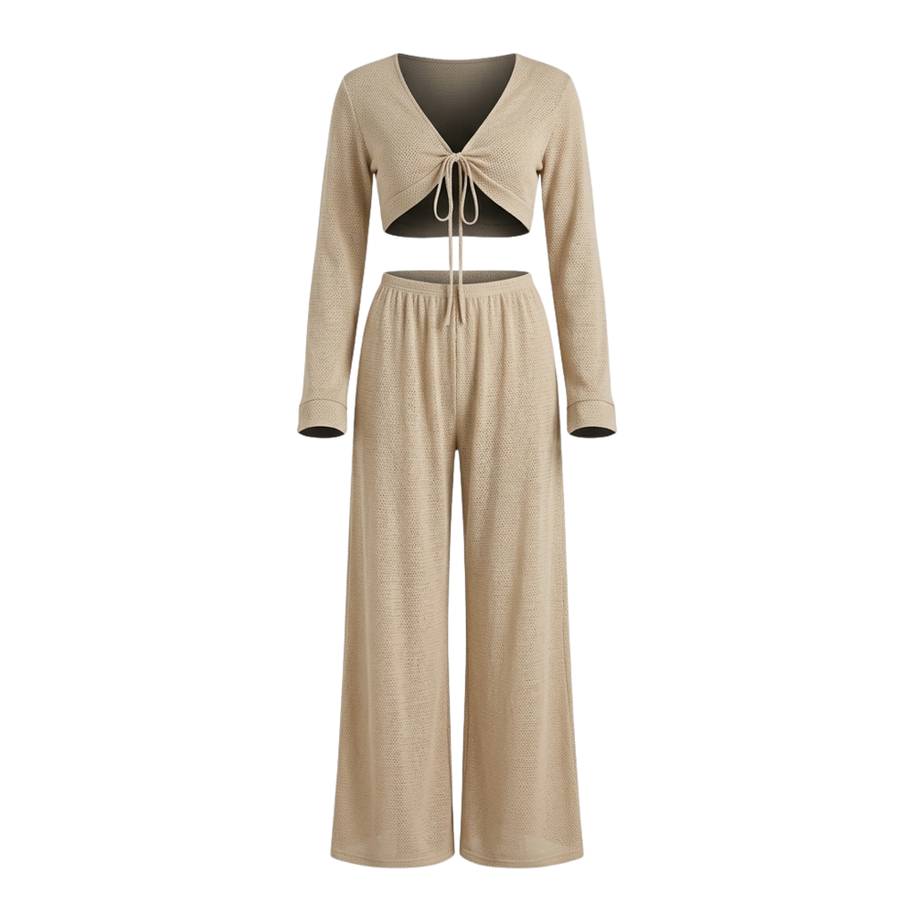 Women's V-Neck Lace-Up 2-Piece Set