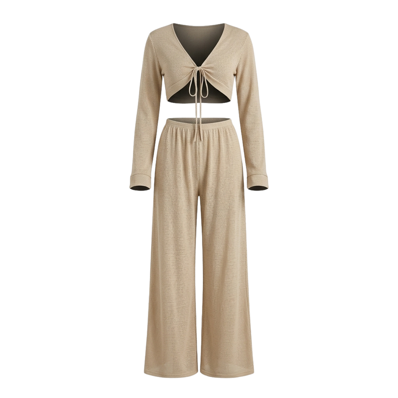 Women's V-Neck Lace-Up 2-Piece Set