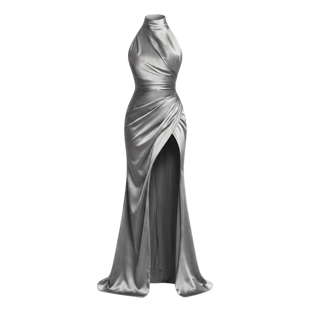Women's Stand Collar Slit Party Dress