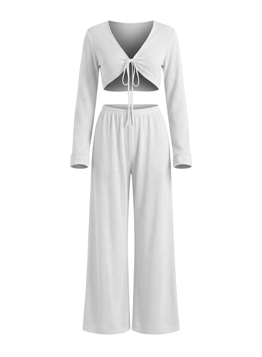 Women's V-Neck Lace-Up 2-Piece Set