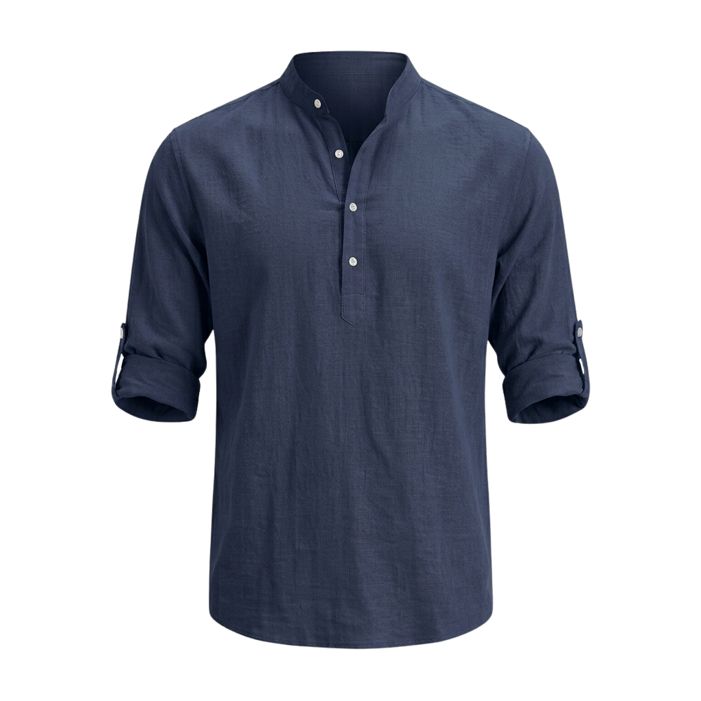 Men's Cotton Linen Stand Collar Shirt