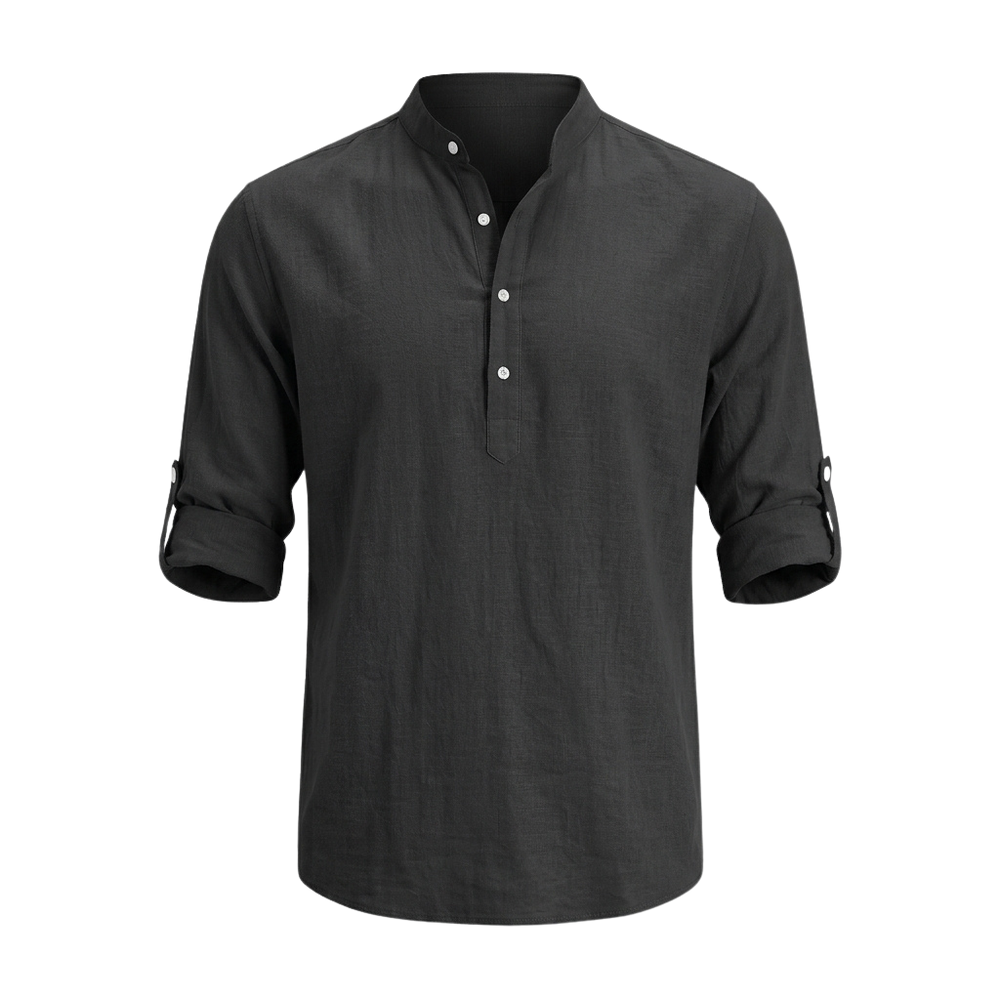 Men's Cotton Linen Stand Collar Shirt