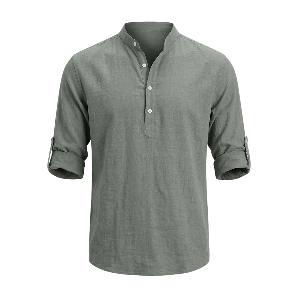 Men's Cotton Linen Stand Collar Shirt